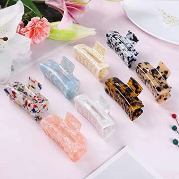 laxizar Hair Claw Clips 8 Pack Tortoise Barrettes Rectangle Shape Clips 3 Inch Fashion Hair Clips for Women