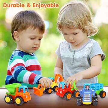 ORWINE Inertia Toy Early Educational Toddler Baby Toy Friction Powered Cars Push and Go Cars Tractor Bulldozer Dumper Cement Mixer Engineering Vehicles Toys for Children Boys Girls Kids Gift 4PCS