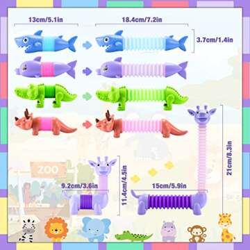 Delighkidz Animals Easter Fidget Toys for Toddlers: 6 Pack LED Animal Pop Tubes for Kids 2 3 4 5 6 7 Year Old Girls Boys Birthday Gifts Autism Sensory Toy for Kid Age 3-5 Tube Light Up Party Favors