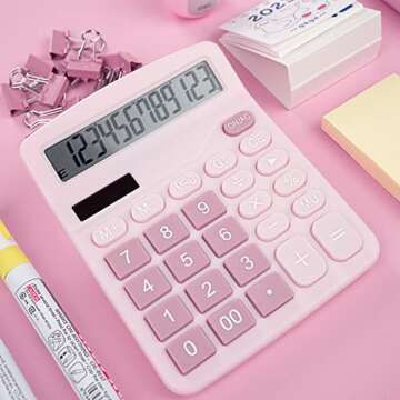 DANRONG Cute Pink Desktop Calculator with Big Buttons, Dual Power Source, Solar and Battery, Large Display Screen - Perfect for Office, Teachers, and Students (Pink)