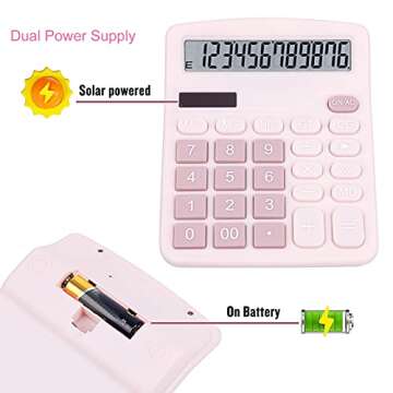 DANRONG Cute Pink Desktop Calculator with Big Buttons, Dual Power Source, Solar and Battery, Large Display Screen - Perfect for Office, Teachers, and Students (Pink)