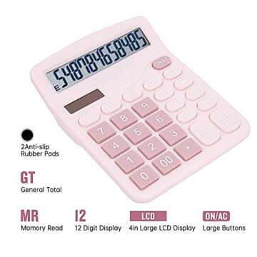 DANRONG Cute Pink Desktop Calculator with Big Buttons, Dual Power Source, Solar and Battery, Large Display Screen - Perfect for Office, Teachers, and Students (Pink)