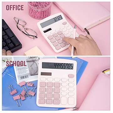 DANRONG Cute Pink Desktop Calculator with Big Buttons, Dual Power Source, Solar and Battery, Large Display Screen - Perfect for Office, Teachers, and Students (Pink)