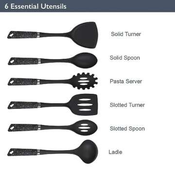 Blackmoor 66779 6-Piece Utensils Set/Non-Scratch & Heat Resistant/BPA Free Plastic/Modern & Vibrant Stylish Black Marble Colour/Space Saving Kitchen Storage