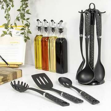 Blackmoor 66779 6-Piece Utensils Set/Non-Scratch & Heat Resistant/BPA Free Plastic/Modern & Vibrant Stylish Black Marble Colour/Space Saving Kitchen Storage