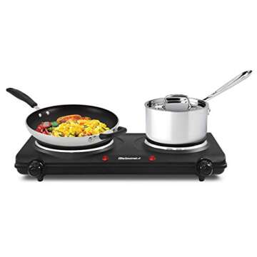 Elite Gourmet Double Cast Iron Burner - 1500W Hot Plate, Easy to Clean