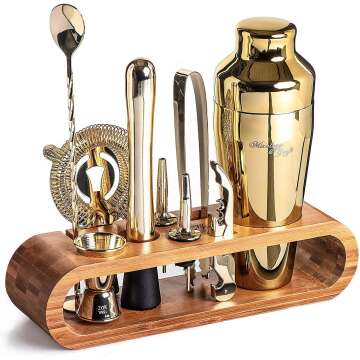 Mixology Bartender Kit: 10-Piece Bar Tool Set with Stylish Bamboo Stand | Perfect Home Bartending Kit and Martini Cocktail Shaker Set For an Awesome Drink Mixing Experience | Cool Gifts (Gold)