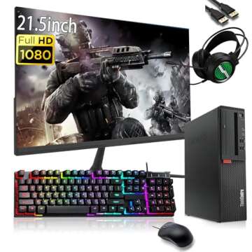 Lenovo Gaming ThinkCentre M710S SFF Desktop PC Bundle - NVIDIA GT730, 21.5" Monitor, Core i5, 32GB RAM, 1TB SSD, Win10 Pro (Renewed)