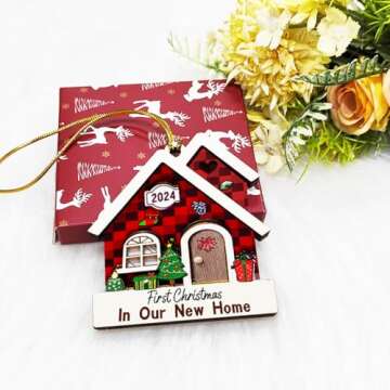 JUNQIU New Home Ornament 2024- Housewarming Gifts New Home, New House New Beginning, House Warming Gift for Women, Couple, homeowners, New Home Gift Ideas - First Home Christmas Ornament 2024