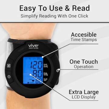 Vive Precision Smart Wrist Blood Pressure Monitor - Digital Automatic Accurate BP Cuff Machine for Irregular Heartbeat & Heart Rate Detection at Home - Portable Wireless Display for Adults, Pregnancy