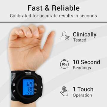 Vive Precision Smart Wrist Blood Pressure Monitor - Digital Automatic Accurate BP Cuff Machine for Irregular Heartbeat & Heart Rate Detection at Home - Portable Wireless Display for Adults, Pregnancy