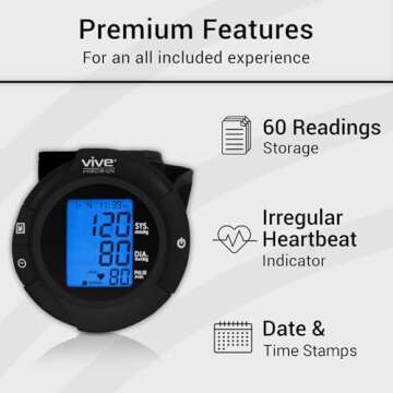 Vive Precision Smart Wrist Blood Pressure Monitor - Digital Automatic Accurate BP Cuff Machine for Irregular Heartbeat & Heart Rate Detection at Home - Portable Wireless Display for Adults, Pregnancy