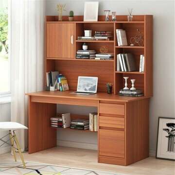 NIUYAO Integrated Modern Storage Desk with Hutch & Shelves