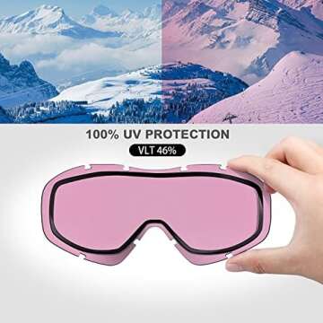 OutdoorMaster OTG Ski Goggles - Over Glasses Ski/Snowboard Goggles for Men, Women & Youth - 100% UV Protection (White Frame + VLT 46% Pink Lens)