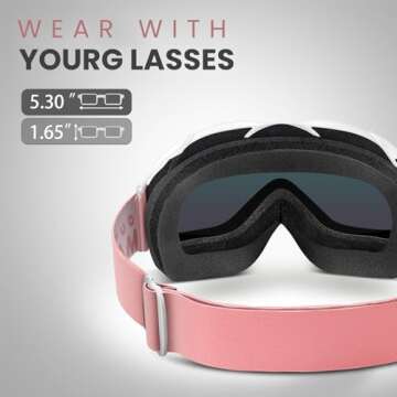 OutdoorMaster OTG Ski Goggles - Over Glasses Ski/Snowboard Goggles for Men, Women & Youth - 100% UV Protection (White Frame + VLT 46% Pink Lens)