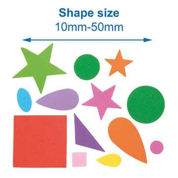 Baker Ross EK2352 Self-Adhesive Foam Shapes - Pack of 180, Assorted Sticky Craft Embellishments for Kids Arts and Crafts Decorating, 1cm-5cm