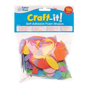 Baker Ross EK2352 Self-Adhesive Foam Shapes - Pack of 180, Assorted Sticky Craft Embellishments for Kids Arts and Crafts Decorating, 1cm-5cm