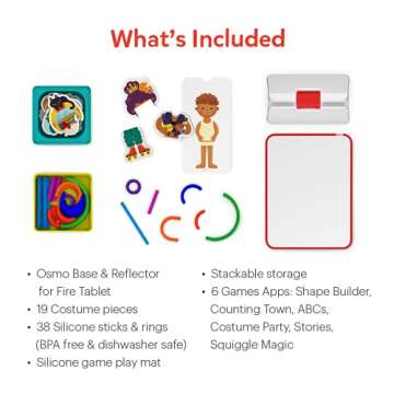 Osmo - Little Genius Starter Kit for Fire Tablet + Early Math Adventure - Valentine Toy - 6 Educational Games-Counting, Shapes & Phonics-STEM Gifts-Ages 3 4 5(Tablet Base Included)