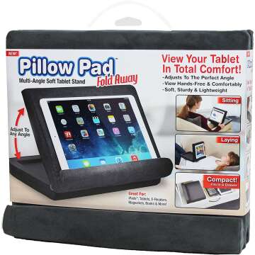 Ontel Pillow Pad Fold Away Multi-Angle Soft Tablet Stand, Gray