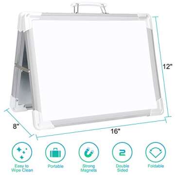 Small Dry Erase White Board - 12" x 16" Double Sided Desktop Whiteboard for Kids Drawing, Mini Foldable Magnetic Board for Students, for School, Office, and Home.