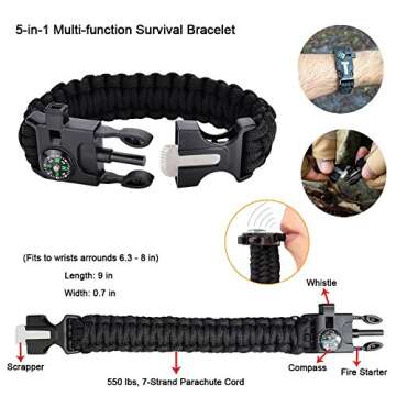 XUANLAN Emergency Survival Kit 13 in 1, Outdoor Survival Gear Tool with Survival Bracelet, Fire Starter, Whistle, Wood Cutter, Water Bottle Clip, Pen (Survival Kit 1)