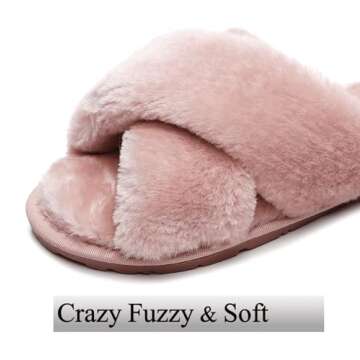 Crazy Lady Women's Fuzzy Fluffy House Slippers Cute Plush Memory Foam Shoes Cross Band Indoor Outdoor Open Toe Sandals(06/Pink, 7-8)