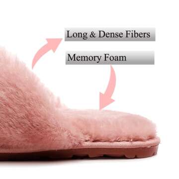 Crazy Lady Women's Fuzzy Fluffy House Slippers Cute Plush Memory Foam Shoes Cross Band Indoor Outdoor Open Toe Sandals(06/Pink, 7-8)