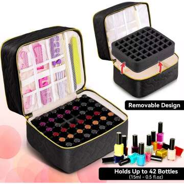 Nail Polish Organizer Case for 42 Bottles (Black)