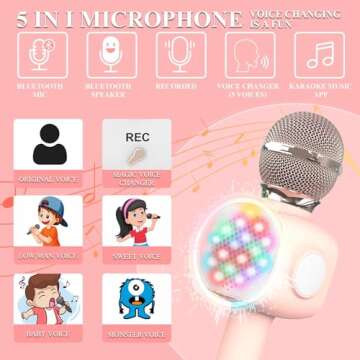 FDY Wireless Bluetooth Karaoke Microphone,Handheld Microphone Karaoke Machine for Kids, Karaoke Microphones Megaphone Suitable for All Smartphones PC(Q8 Rose Gold)