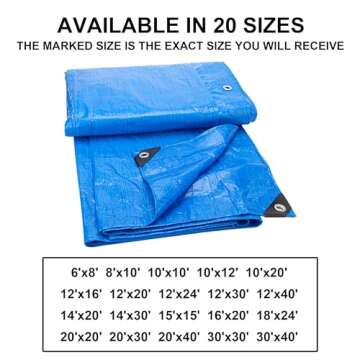 CARTMAN Finished Size 6x8 Feet Blue Poly Tarp 5 Mil Thick, Multipurpose Protective Cover for Camping, Tent, Boat, RV, Car