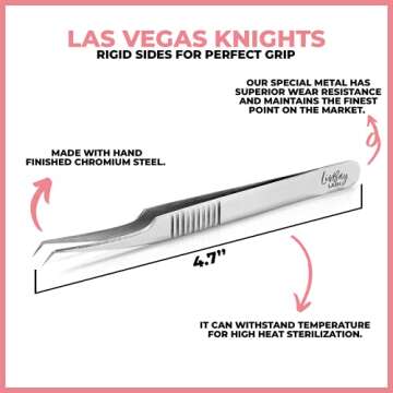 LivBay Lash - Las Vegas Knights Eyelash Stainless Steel Tweezer for Mega Volume Lash Extensions | Curved Tip | False Lash Applicator Tool (Professional Use Only)