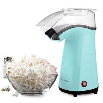 Nostalgia Hot-Air Electric Popcorn Maker, 12 Cups, Healthy Oil Free Popcorn with Measuring Scoop, Aqua