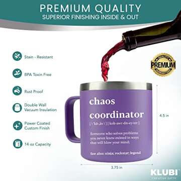 KLUBI Chaos Coordinator Tumbler Mug 14oz Purple Gifts for Women Thank You Gifts Nurses Week Gifts Teacher Appreciation Gifts for Women Gift Baskets for Women Boss Gifts for Women Nurse Manager Gifts