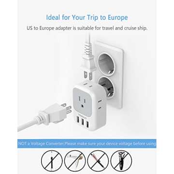 TESSAN European Travel Plug Adapter, Europe Power Adaptor with 4 AC Outlets 3 USB Ports, US to Most of Euro EU Italy Spain France Iceland Germany Greece Portugal Netherlands Norway Poland, Type C