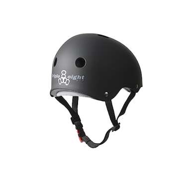 Triple Eight THE Certified Sweatsaver Helmet for Skateboarding, BMX, and Roller Skating, Black Rubber, Large / X-Large