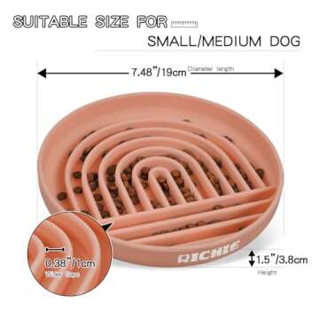 RICHIE Slow Feeder Dog Bowls with Suction Cups, Silicone Puzzle Bowl for Slow Eating, Pets Slow Feeder Non-Slip Design Dishwasher Microwave Safe for Small Medium Dogs, Pink