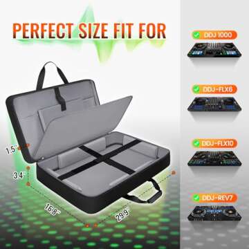 SNIGJAT DJ Controller Case for DDJ-FLX10/ 1000/ REV7/ FLX6, Padded Large Capacity DJ Controller Bag with 12 Pockets for Laptop and Music Accessories, DJ Carrying Case with Adjustable Shoulder Strap