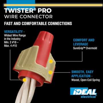 IDEAL Electrical 30-144 Twister Pro Wire Connector 22-8 AWG Red/Tan Twister 344 (50 Box)