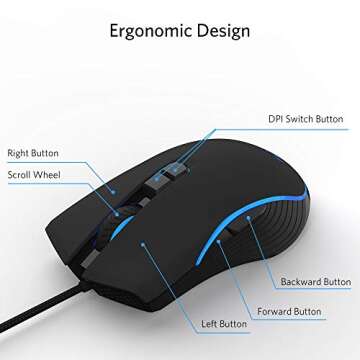 Fiodio Wired Gaming Mouse, 4 RGB LED Backlight Modes Computer Gaming Mice, Comfortable Ergonomic Optical PC Laptop Gamer Mouse for Windows 7/8.1/10