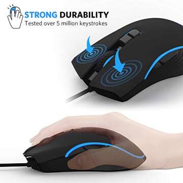 Fiodio Wired Gaming Mouse, 4 RGB LED Backlight Modes Computer Gaming Mice, Comfortable Ergonomic Optical PC Laptop Gamer Mouse for Windows 7/8.1/10