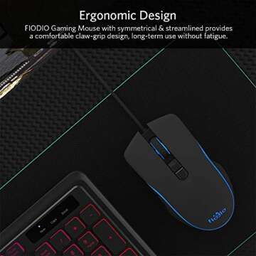 Fiodio Wired Gaming Mouse, 4 RGB LED Backlight Modes Computer Gaming Mice, Comfortable Ergonomic Optical PC Laptop Gamer Mouse for Windows 7/8.1/10