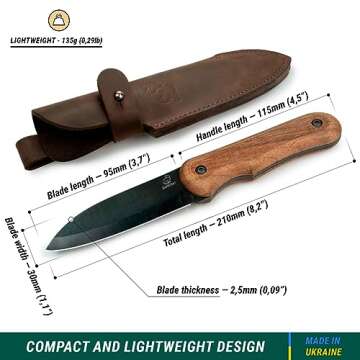 BeaverCraft Bushcraft Knife Full Tang Survival Knife with Leather Sheath Campcraft Carbon Steel Knife, Small Bushcraft EDC Fixed Blade Knife, Bush Camping Knives Gift for Men | BSH5 Shadow