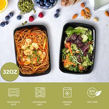 Ezalia 15 Pack- Meal Prep Containers 32oz, Plastic Food Prep Containers Reusable, Leakproof To Go Food Containers with Lids, BPA-Free, Microwave/Dishwasher/Freezer Safe