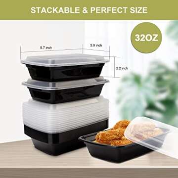 Ezalia 15 Pack- Meal Prep Containers 32oz, Plastic Food Prep Containers Reusable, Leakproof To Go Food Containers with Lids, BPA-Free, Microwave/Dishwasher/Freezer Safe