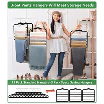 Closet Organizers and Storage,3 Pack Organization and Storage Pants-Hangers-Space-Saving,Velvet Hanger for Dorm Room for College Students Girls Boys Guys Hanging Jean Scarf