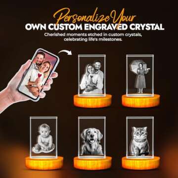 Personalized Custom 3D Holographic Photo Etched Engraved Inside The Crystal with Your Own Picture (Birthday, Wedding Gift, Memorial, Mother's Day, Valentine's, Christmas, Personalized)