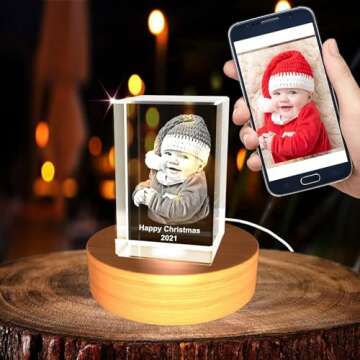 Personalized Custom 3D Holographic Photo Etched Engraved Inside The Crystal with Your Own Picture (Birthday, Wedding Gift, Memorial, Mother's Day, Valentine's, Christmas, Personalized)