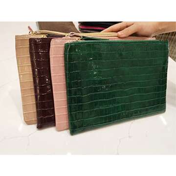 NIGEDU Women Envelope Clutch Purse Bag Fashion Crocodile Embossed PU leather Oversized Ladies Evening Party Clutches (Green)