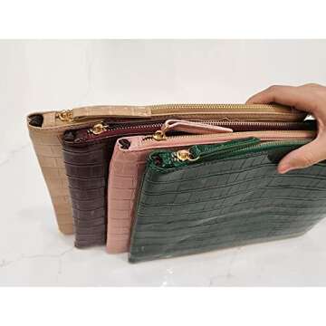 NIGEDU Women Envelope Clutch Purse Bag Fashion Crocodile Embossed PU leather Oversized Ladies Evening Party Clutches (Green)