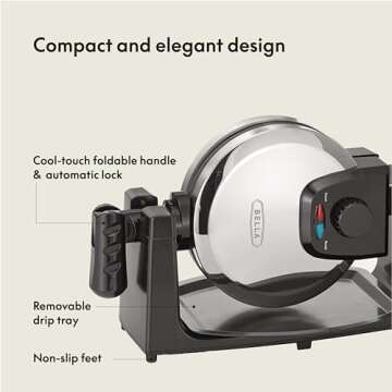 bella Classic Rotating Belgian Waffle Maker with Nonstick Plates, Removable Drip Tray, Adjustable Browning Control and Cool Touch Handles, Stainless Steel